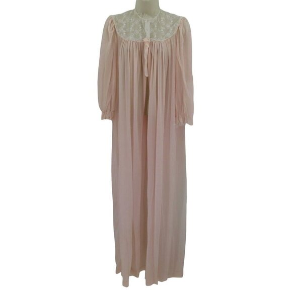 Lady Lenora Womens 12 Peignoir Pink White Embroirdered Flowers Tulle Trim VTG